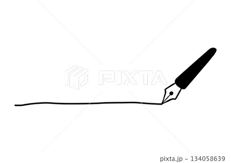 シンプルな手描き風の線画イラスト　万年筆・黒・まっすぐ 134058639
