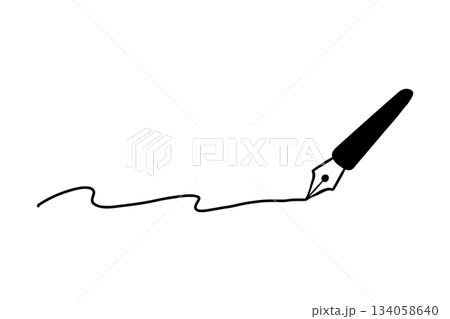 シンプルな手描き風の線画イラスト　万年筆・黒・くねくね線 134058640