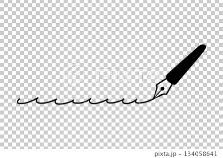Simple hand-drawn line illustration: fountain pen, black, curly lines Simple hand-drawn line illustration: fountain pen, black, curly lines 134058641
