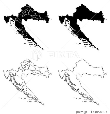 Croatia Outline and Solid Fill Map Set. Croatia Outline and Solid Fill Map Set. 134058923
