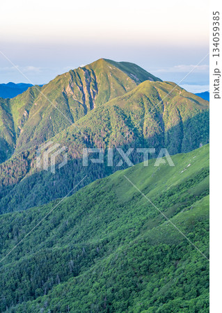 百閒平から見るモルゲンロートの兎岳　南アルプス赤石岳登山 134059385