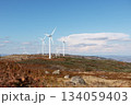 Wind turbines on mountain landscape generating renewable energy. Eco-friendly wind farm 134059403