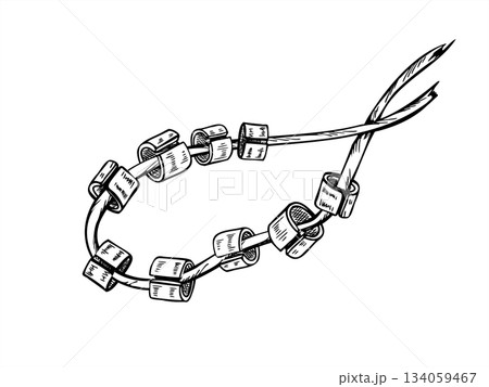 Ornithological rings set strung on cord vector isolated illustration painted by black ink. Marking rings for bird scientific ringing, wildlife monitoring, ecosystem sustainability, ecological research Ornithological rings set strung on cord vector isolated illustration painted by black ink. Marking rings for bird scientific ringing, wildlife monitoring, ecosystem sustainability, ecological research 134059467