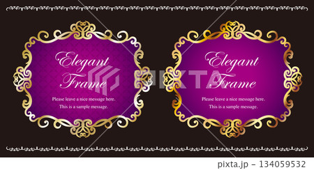 高級感のあるエレガンスなフレームセット、装飾デザイン、飾り罫、上品な背景、ゴールド、パープル 134059532