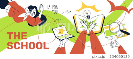 Online education banner. Internet school training, ebook study university web course distance learning science concept abstract line icon poster design classy vector illustration 134060129