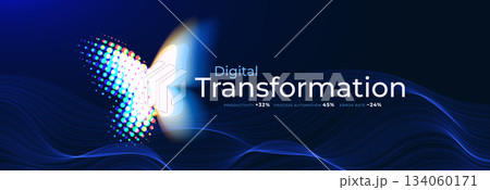 Digital Transformation Business Butterfly Logo Icon Symbol, Big Data Research Analytics Technology, AI Tech Strategy for Business Growth. Abstract Neon Insect Butterfly Robot. Vector Illustration 134060171