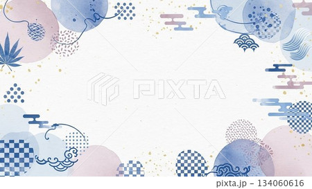 淡い花模様が囲む優しい印象の和風フレーム背景デザイン 134060616