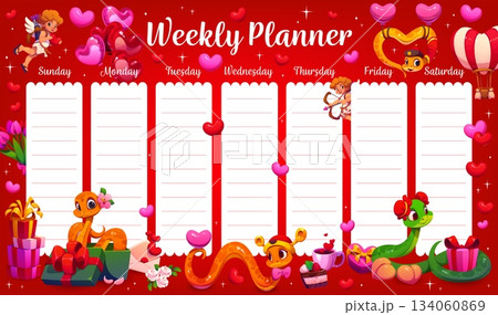 Weekly planner schedule with valentine hearts,...のイラスト素材 [134060869 ...