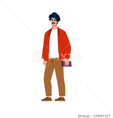 Hipster man holding wallet standing for fashion concept 134061327