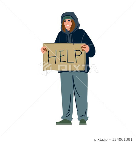 Homeless person asking for help holding cardboard sign Homeless person asking for help holding cardboard sign 134061391