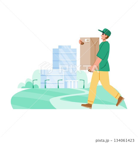 Delivery man carrying package in urban city Delivery man carrying package in urban city 134061423