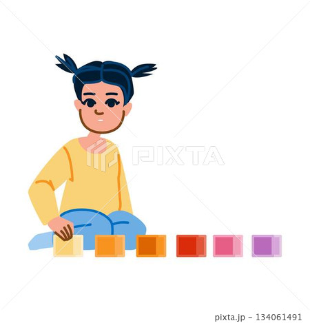 Child playing with colorful building blocks for learning 134061491