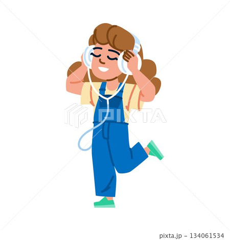Girl child listening music enjoying sound headphones 134061534