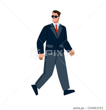 Bodyguard man walking wearing dark suit and sunglasses 134061551