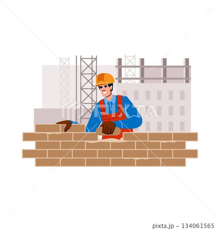 Building brick wall at construction site 134061565