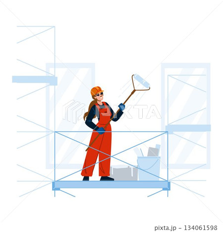 Woman industrial painter working on scaffolding 134061598