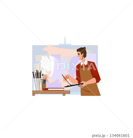 Male artist painting abstract canvas in studio 134061601