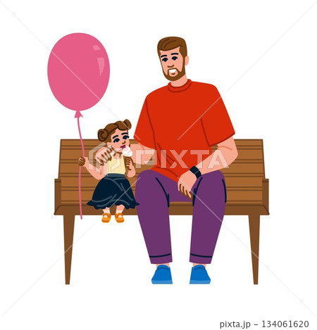 Father and daughter enjoying ice cream on park bench 134061620