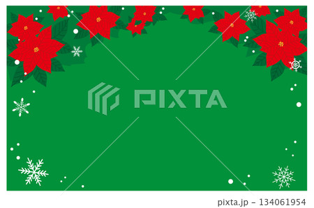ポインセチアのクリスマスオーナメント装飾緑の背景イラスト ポインセチアのクリスマスオーナメント装飾緑の背景イラスト 134061954