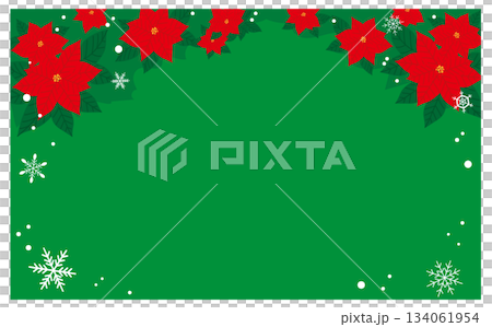 ポインセチアのクリスマスオーナメント装飾緑の背景イラスト ポインセチアのクリスマスオーナメント装飾緑の背景イラスト 134061954