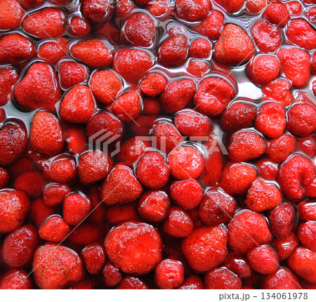 Clean Strawberries Cooked For Fruit Jelly   134061978