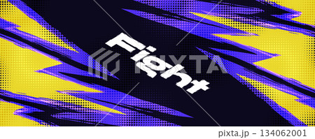 Dynamic Sport Background with Purple and Yellow Brush Strokes and Halftone Effect. Poster or Banner Template Design for Sports Events or Video Games Promotion 134062001