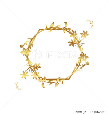 golden frame Flowers hexagon circle free vector illustration 134062048