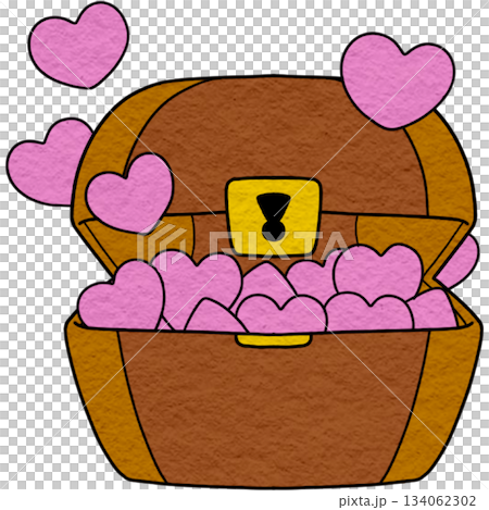 wooden treasure chest overflowing with pink hearts 134062302
