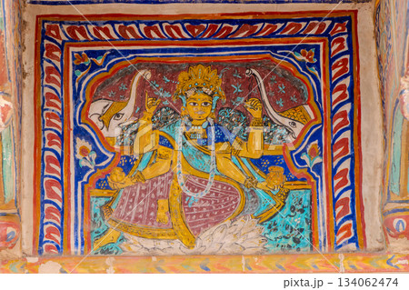 India, mural in a haveli depicting a god and elephants in Mandawa India, mural in a haveli depicting a god and elephants in Mandawa 134062474