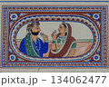 India, mural in a haveli depicting a couple smelling flowers in Mandawa 134062477