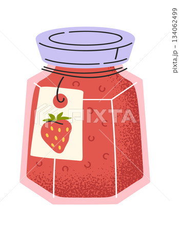 Strawberry jam glass jar design 134062499