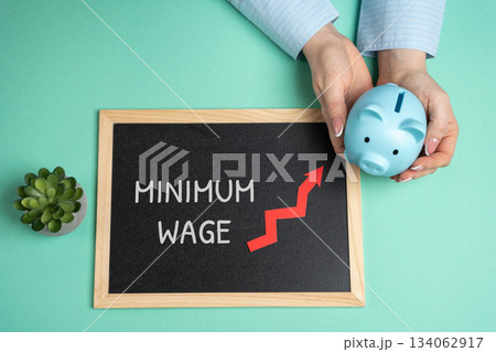 Minimum wage growth is the increase of the legally mandated lowest pay that employers must give workers over time, affecting income, living standards, and the economy. An upward arrow and piggy bank 134062917