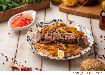 Traditional pilaf with meat and vegetables 134062954