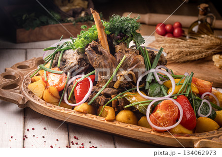 Traditional syrne lamb dish with vegetables Traditional syrne lamb dish with vegetables 134062973