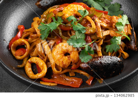 Seafood pasta with mussels and shrimp Seafood pasta with mussels and shrimp 134062985