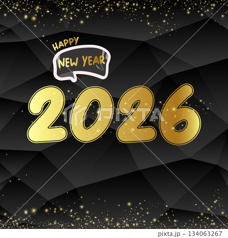 happy 2026 New year stylish black square banner with golden text and number 2026. Vintage Gold New year day motto sticker, tag, retro label, banner, ribbon, label png with quote. New year text banner 134063267