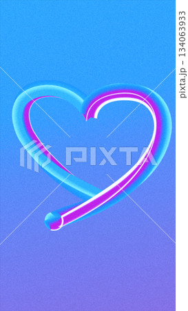 Vibrant neon heart shape made of glowing blue and pink light trails on a smooth gradient background. Vibrant neon heart shape made of glowing blue and pink light trails on a smooth gradient background. 134063933