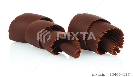 Chocolate Curls with hard texture surface, isolated on transparent background. Ideal for food and culinary design projects 134064137
