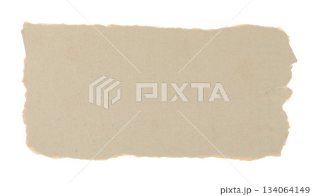 Torn piece of kraft paper isolated on transparent background. Perfect for collage, craft projects, graphic design, scrapbooking, and creative layouts 134064149