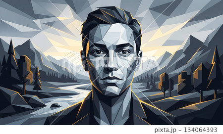 Surrealist and conceptual art illustration. Cubism art Surrealist and conceptual art illustration. Cubism art 134064393