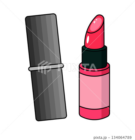 Pink Lipstick with Cap Vector Cosmetic Illustration. Ideal for beauty related projects, cosmetic branding, makeup tutorials, product packaging mockups and fashion blog graphics. 134064789