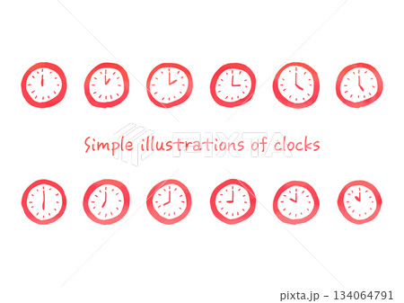 水彩風の手描きで描いた時計のイラスト素材 134064791