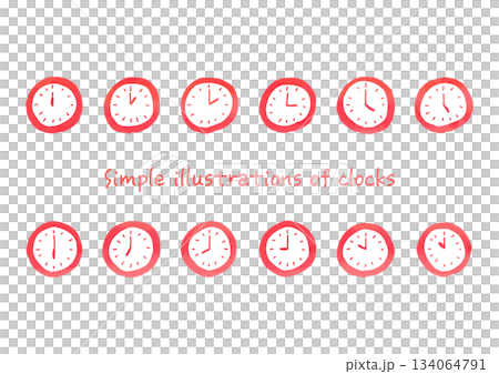 Illustration material of a clock drawn by hand in watercolor style 134064791