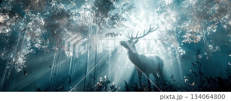 White Stag in a Beam of Forest Light 134064800