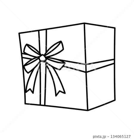 Illustration of gift box. Black line presents gift boxes for celebration, discounts or promotions. 134065127