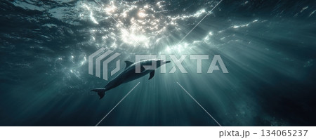 Dolphin Drifting Through Sunlit Water 134065237