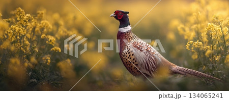 Pheasant Standing in Spring Blossoms 134065241