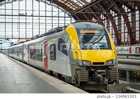 Modern Train at Antwerpen Central Station, Belgium A Transportation Hub in Antwerp, Belgium 134065303