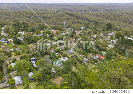 Electricity Transmission Towers running through a regional town 134065490
