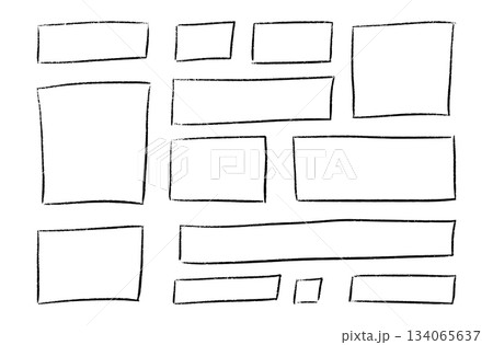 Crayon frame border with doodle box shape and rough texture. Hand drawn pastel rectangle with childish chalk brush strokes. Cute grunge vector design for school or kindergarten text template. 134065637